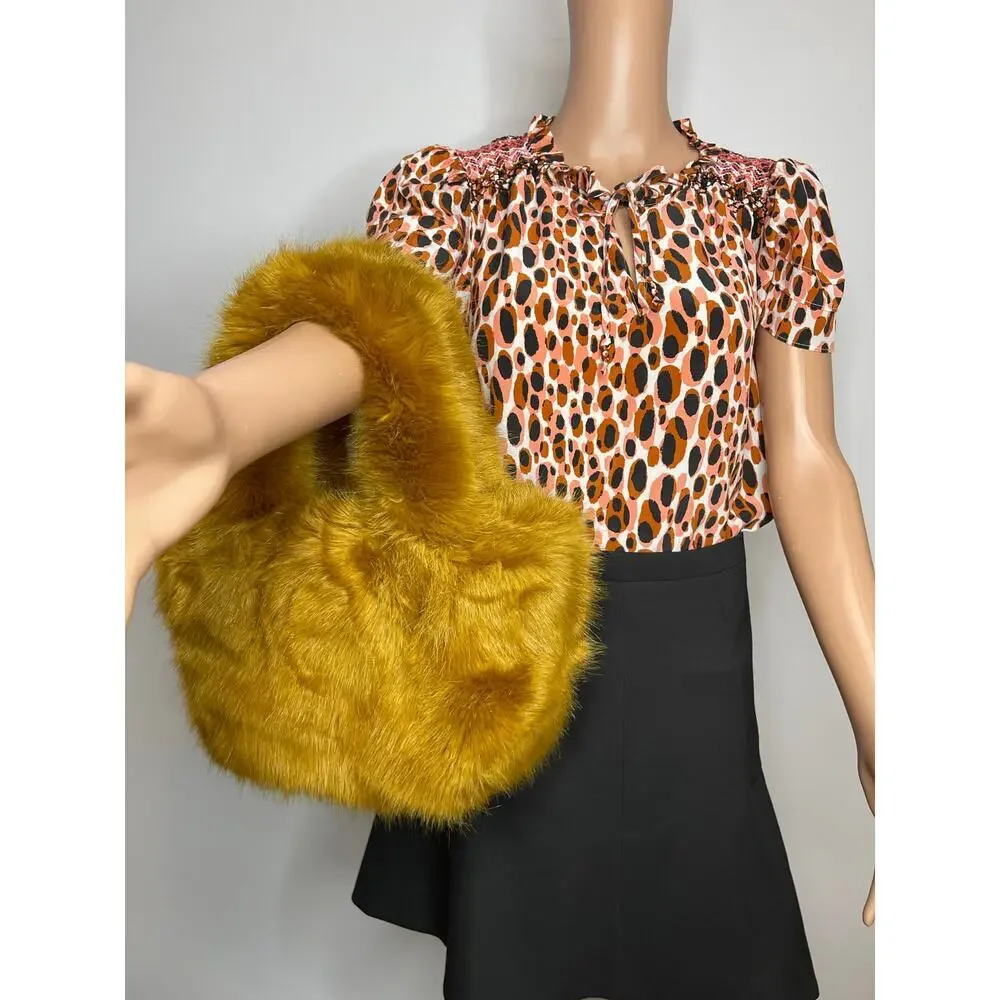 J. CREW Faux Fur Mini Tote Tan NWT - Picture 4 of 5